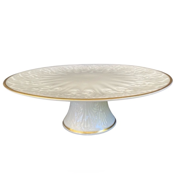 🚨Final Sale🚨!! Vintage Lenox Footed Large Cake Stand Ivory w/24K Trim - Picture 1 of 6
